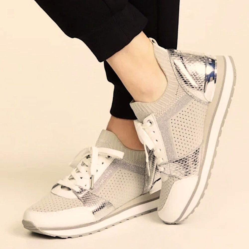MICHAEL KORS Billie Knit Trainer Sneakers Shoes Silver Grey Size 10 women’s